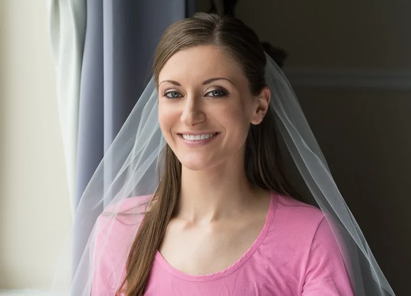 Woman wearing a DIY bridal veil