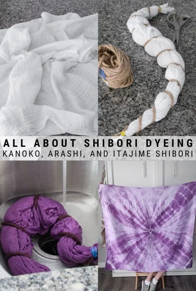 pinnable graphic about trying shibori dyeing techniques with images and text overlay