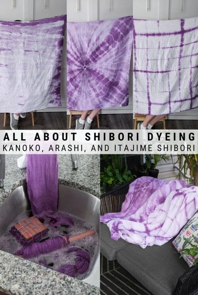 pinnable graphic about trying shibori dyeing techniques with images and text overlay