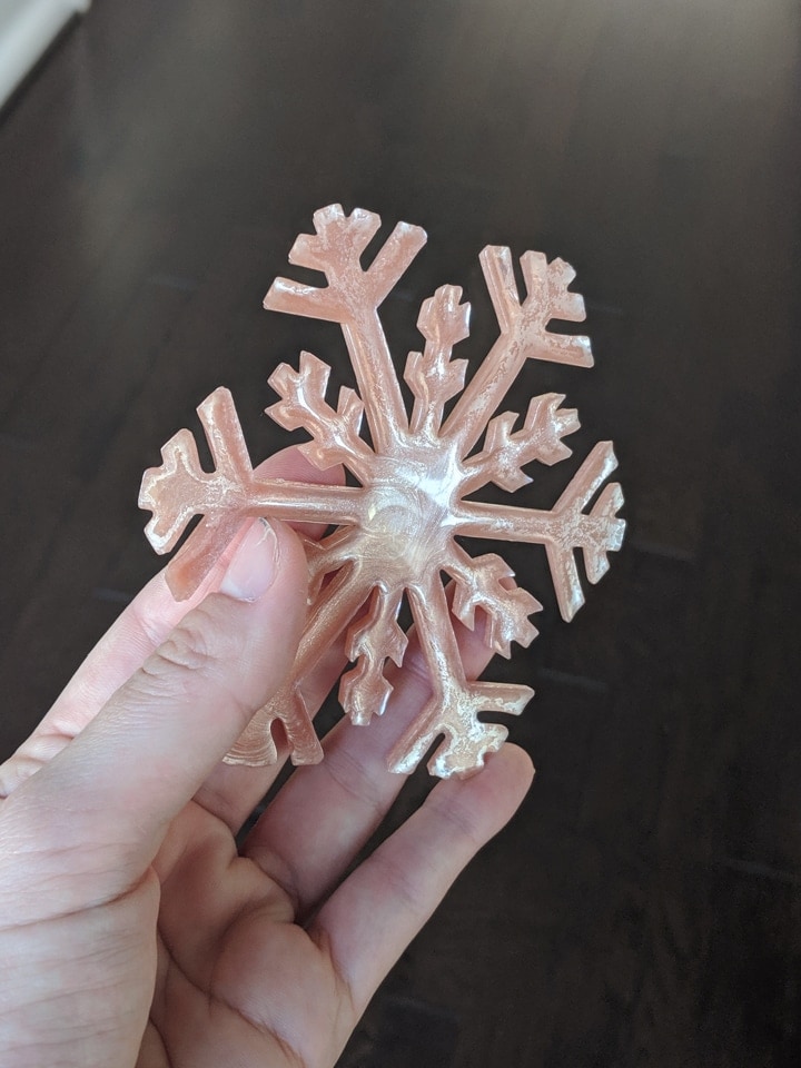 resin snowflake ornament made using a DIY silicone mold