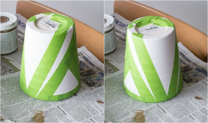 applying painter's tape to the pots