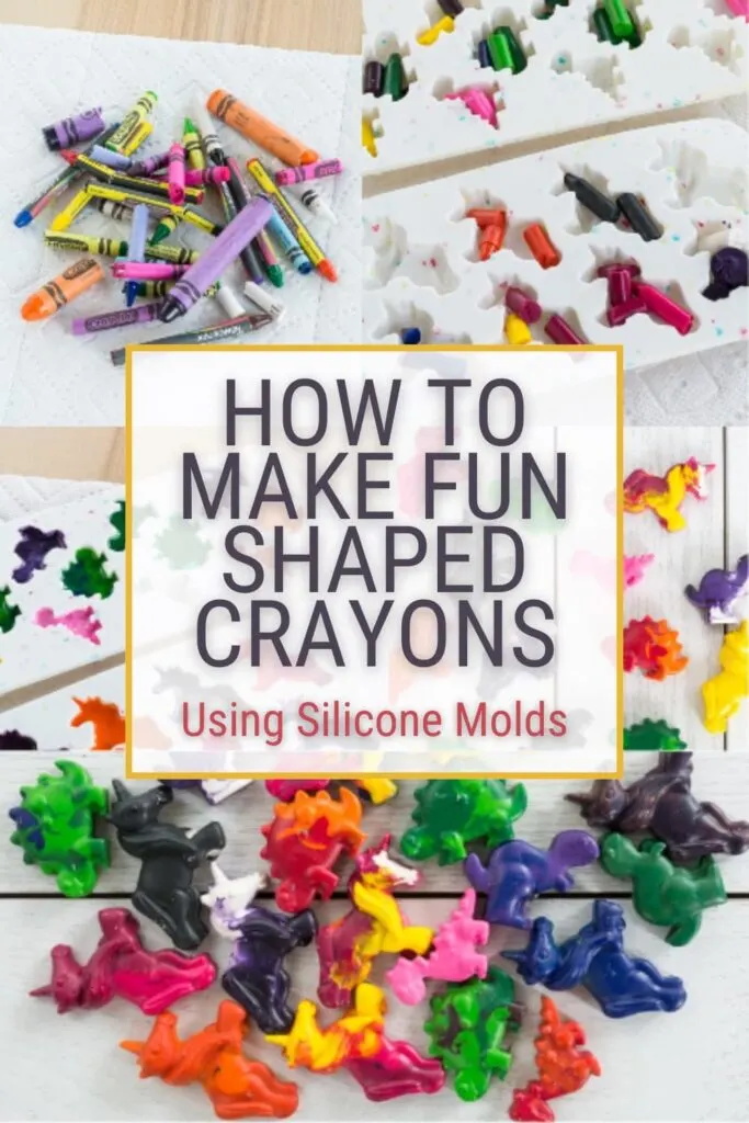 image collage melting crayons , with text How to Make Fun Shaped Crayons Using Silicone Molds
