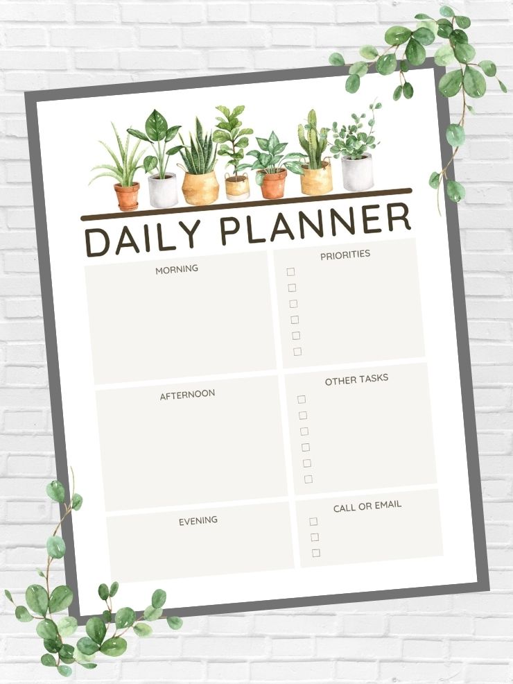 Plant-Themed Printable Daily Planner Page