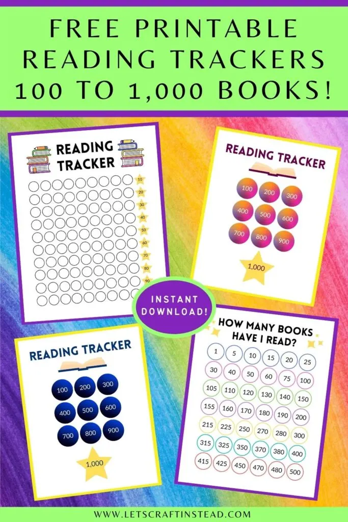 pinnable graphic about free printable reading trackers for kids including images of some of the trackers and text overlay 