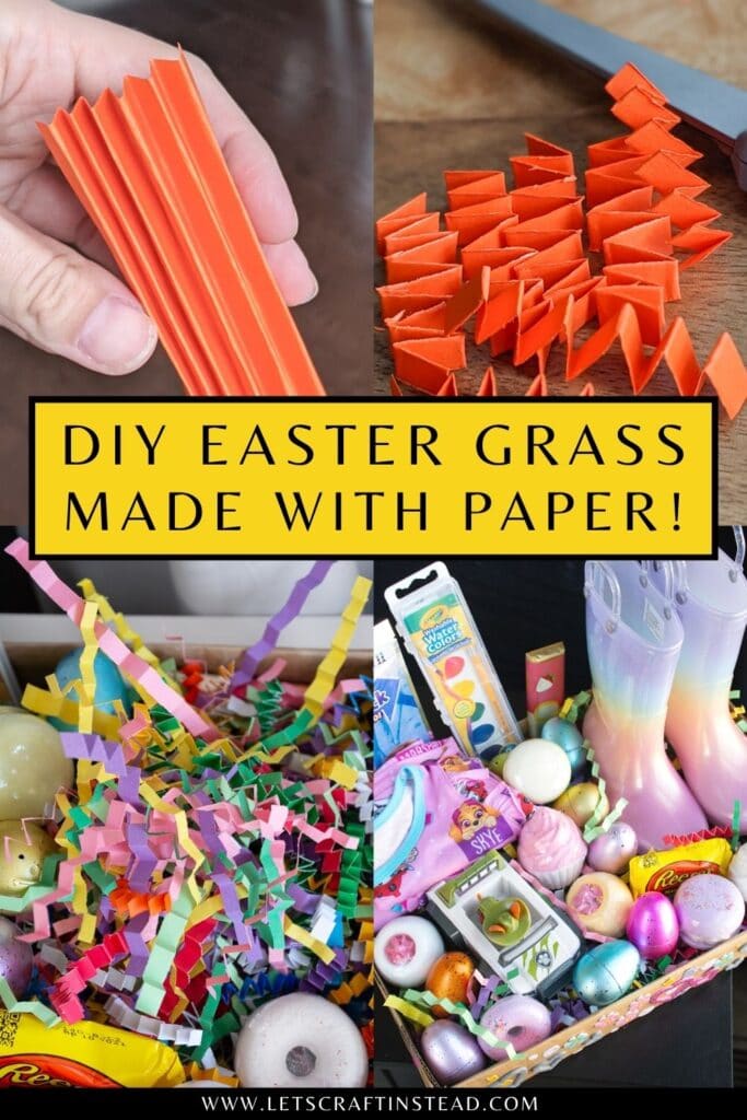 pinnable graphic about DIY Easter grass made with paper including images and text overlay