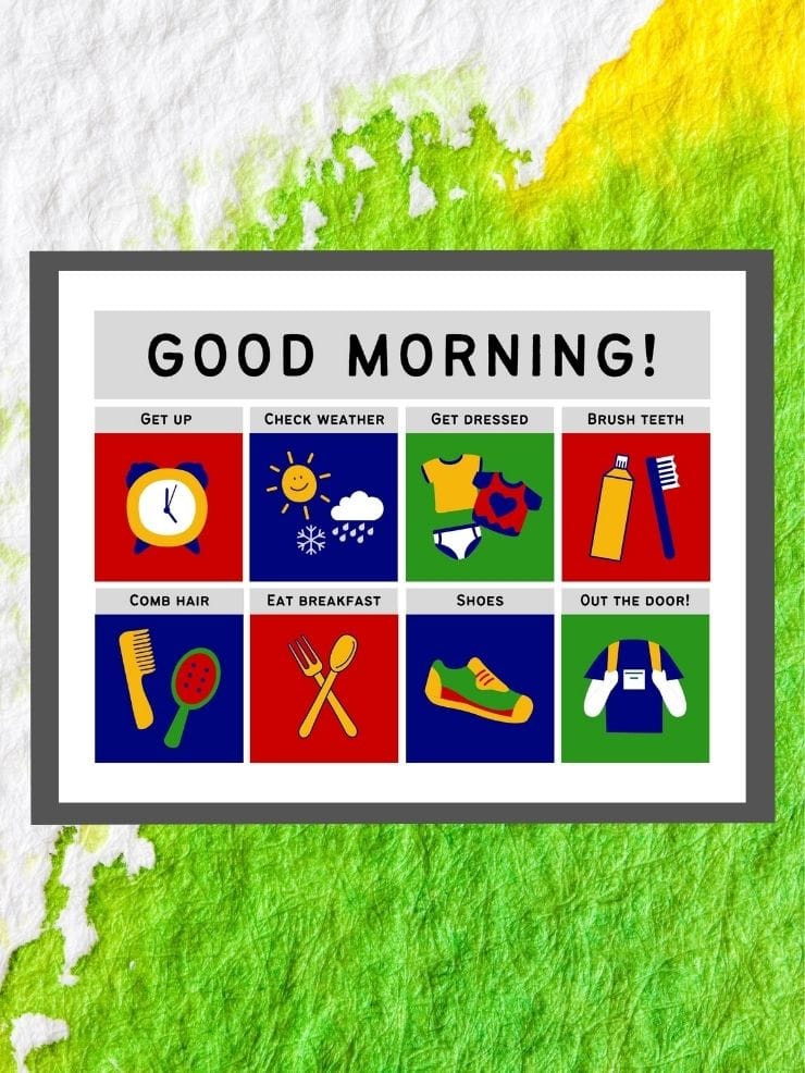 pinnable graphic about my morning routine printable for kids including an image of the checklist