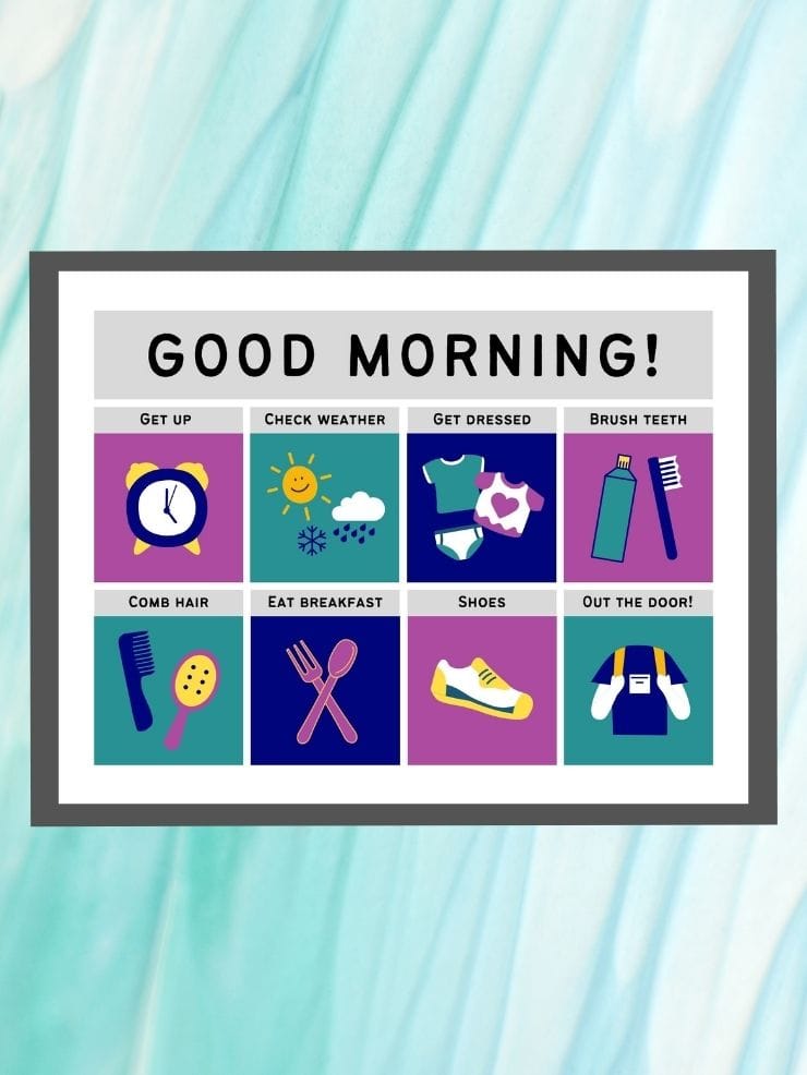 pinnable graphic about my morning routine printable for kids including an image of the checklist