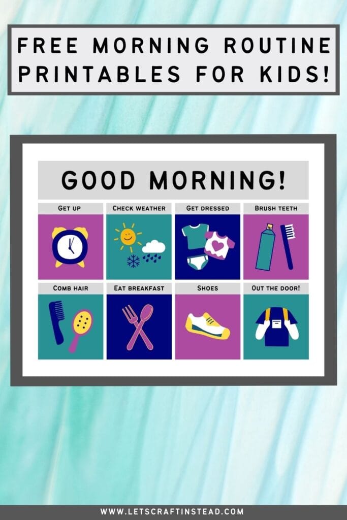pinnable graphic about my morning routine printable for kids including an image of the checklist and text overlay