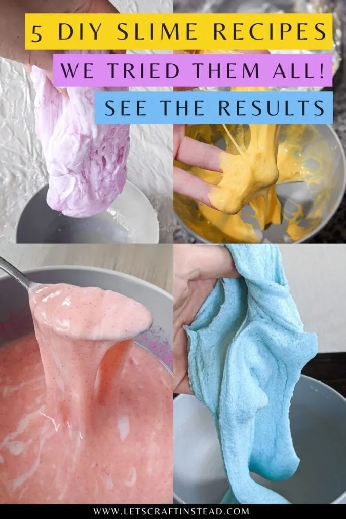 pinnable graphic about 5 DIY slime recipes we tested including a collage of images and text overlay