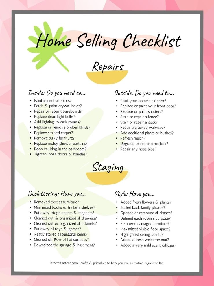 free printable home selling checklist