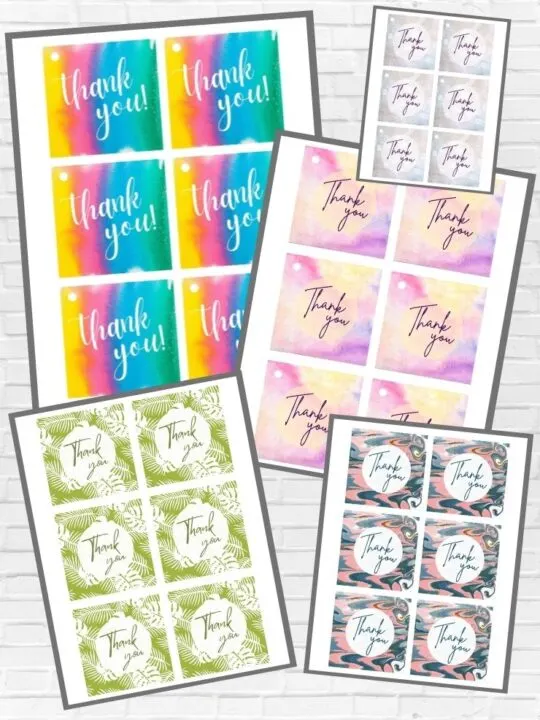 graphic including screenshots of some of the free printable thank you tags