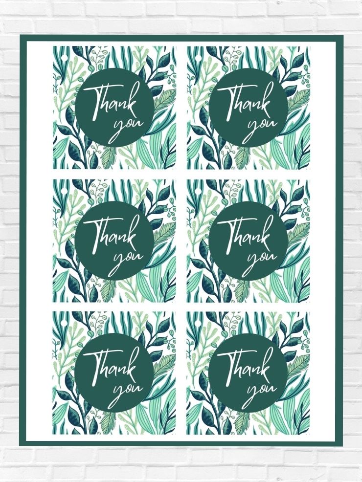 graphic including screenshots of some of the free printable thank you tags with leaves