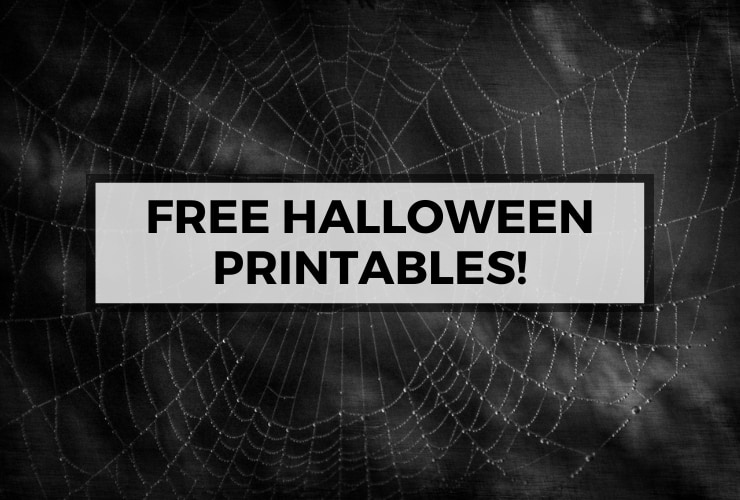 spider webs with text that says free Halloween printables!