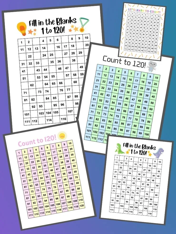 pinnable graphic about free printable 120 charts including images of the charts