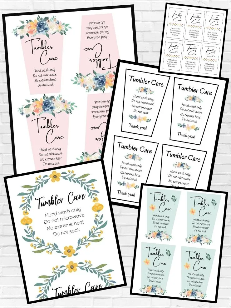 21 cards with free printable tumbler care instructions, download instantly!