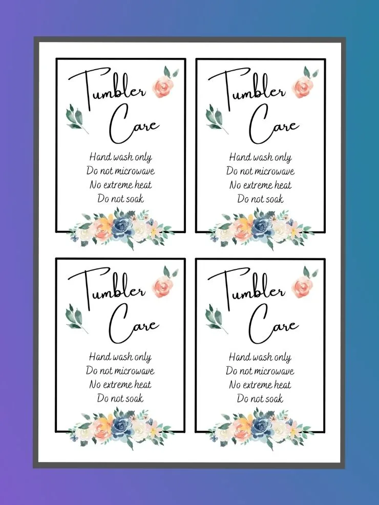 pinnable graphic with images of printable tumbler care cards