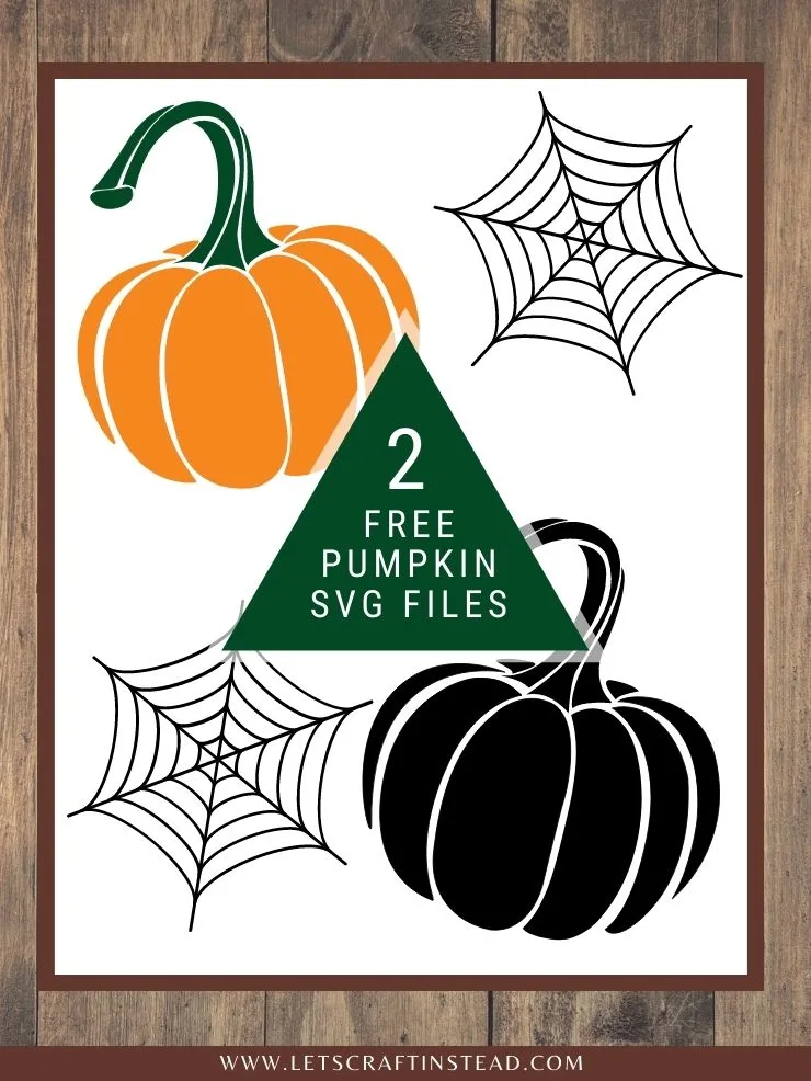 pinnable graphic about 2 free pumpkin svg files including images and text overlay