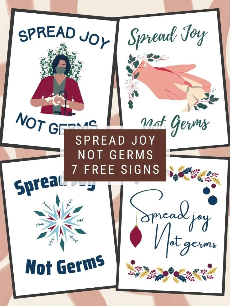 pinnable graphic about my spread joy not germs free printables including images and text overlay