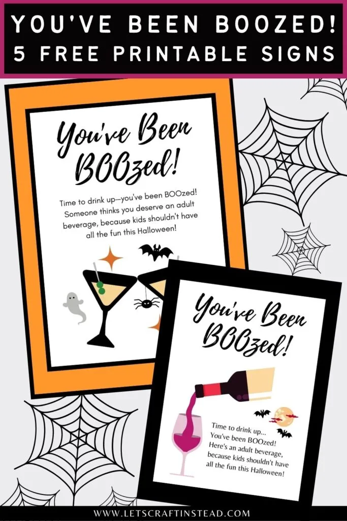pinnable graphic about free you've been boozed game signs including images and text overlay