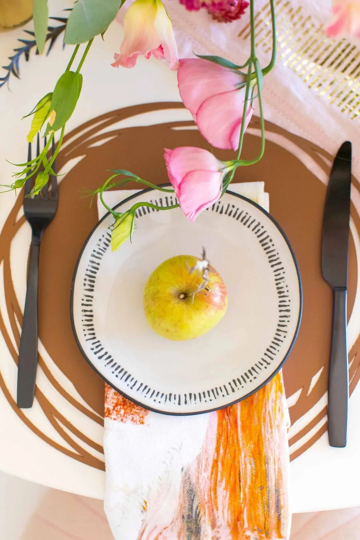 table setting using leather placemat