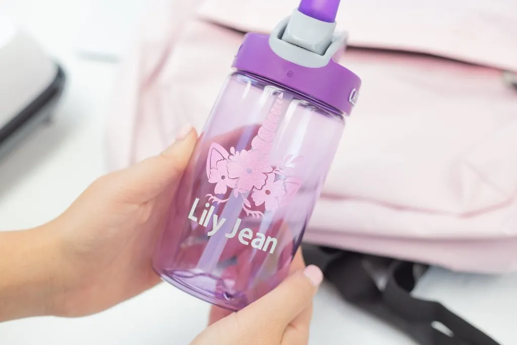 water bottle with unicorn image