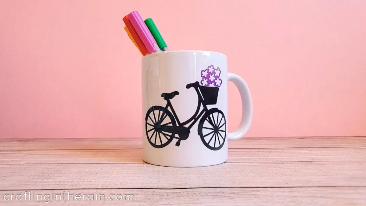 mug with bicycle with a basket design
