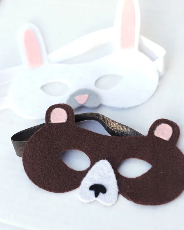 rabbit and bear felt masks for kids made on a Cricut