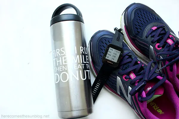 Stainless steel water bottle with running shoes