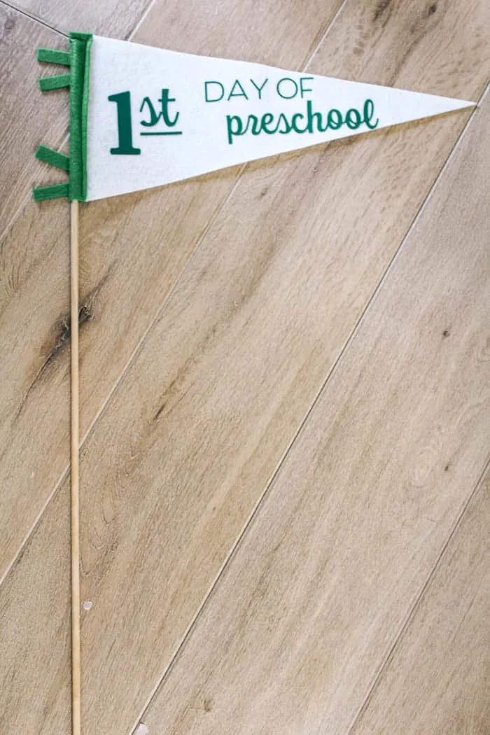 green and white pennant first day of preschool