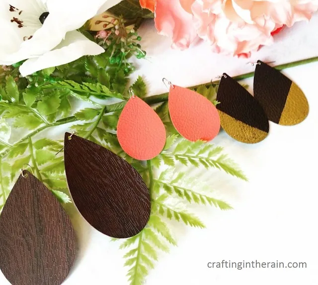 3 sets of leather earrings made with the Cricut Maker