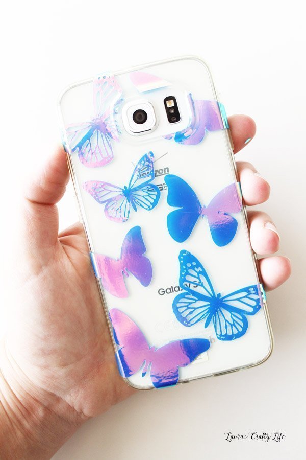 Phone case with holographic butterflies