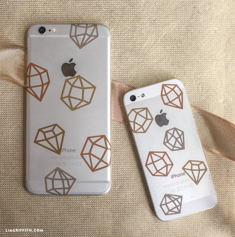 cricut phone case idea with diamond shaped decals