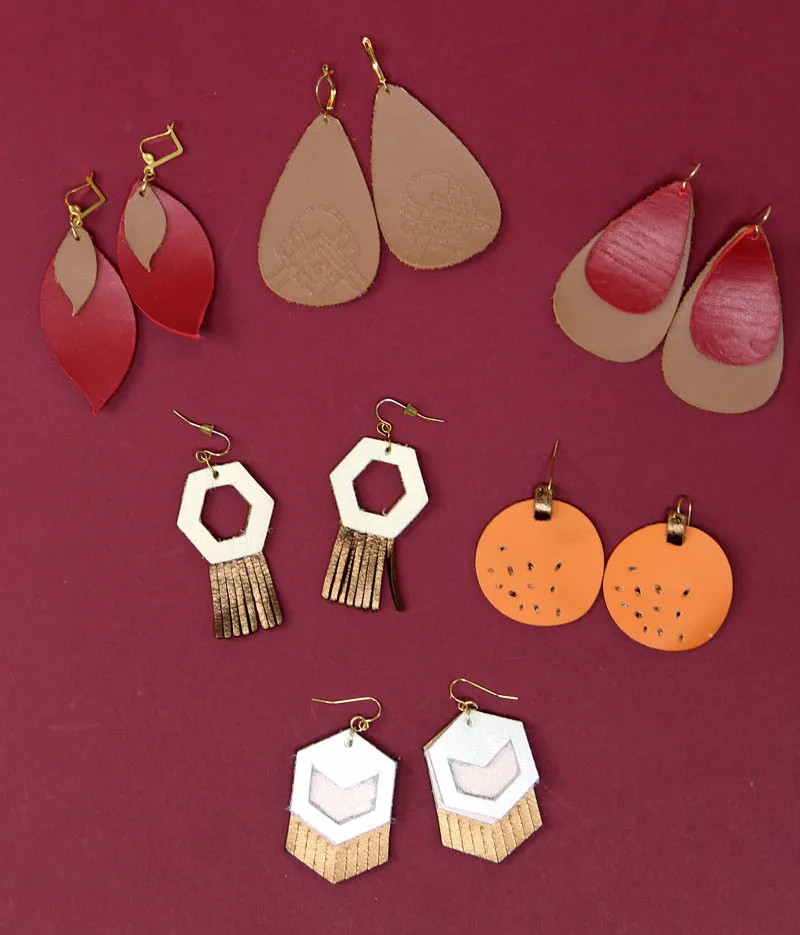 collection of 6 pairs of earrings made with Cricut 