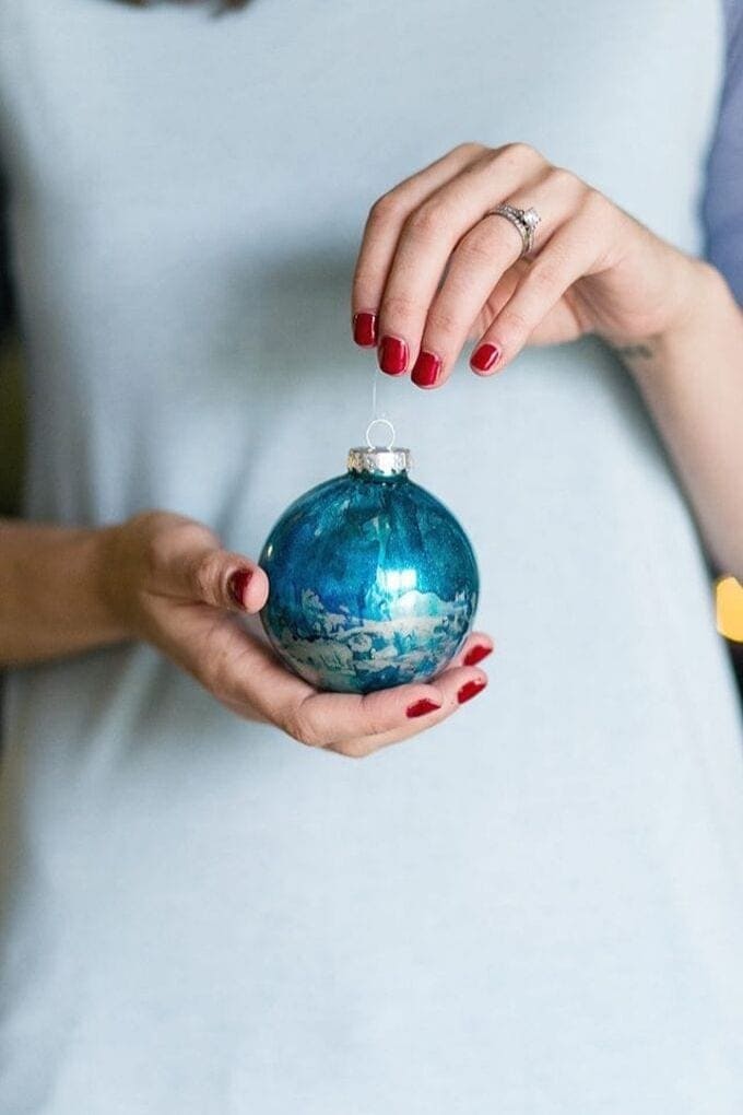 clear ball christmas ornament ideas using blue and silver paint