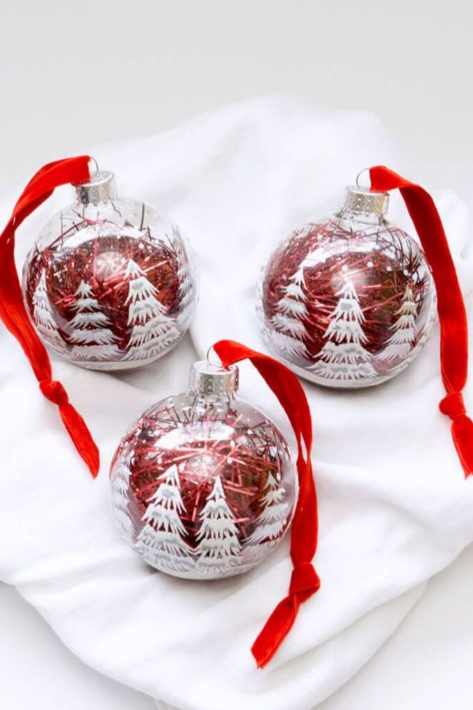 Clear Christmas Ornament Ideas using tinsel