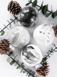 DIY marbled ornaments with paint pouring