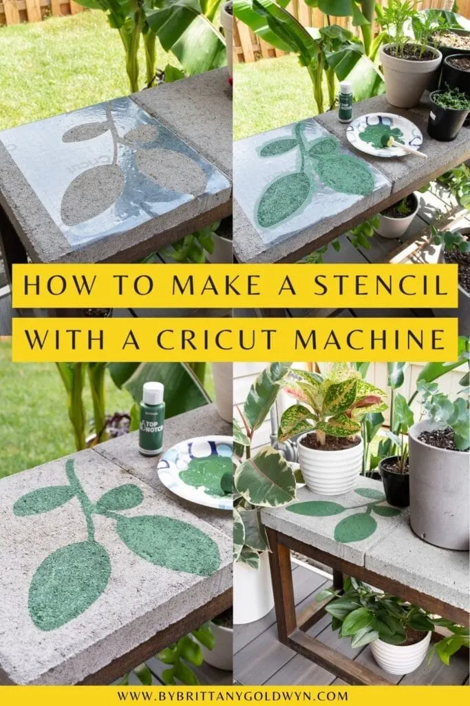 pinnable graphic about how to make a stencil with a cricut machine including images and text overlay