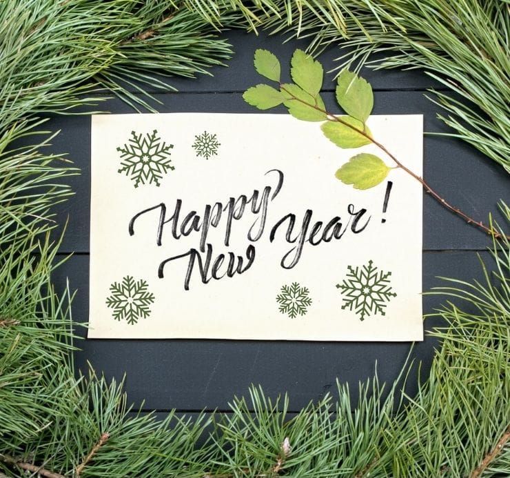 mock up image showing the snowflake svg files on a piece of paper that says happy new year