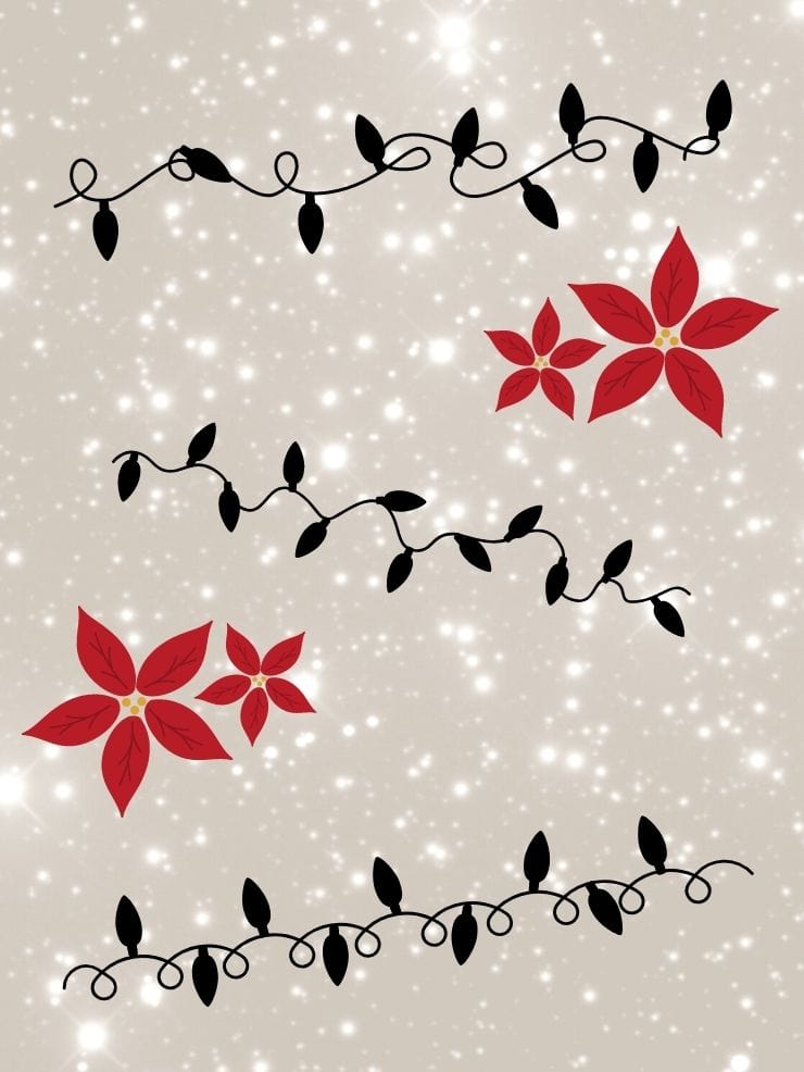 pinnable collage with photos of christmas lights SVGs and flowers