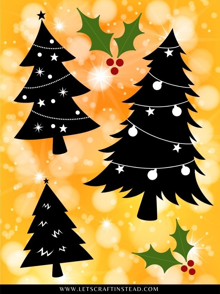 gold sparkly background with black and white Christmas tree clip art files 