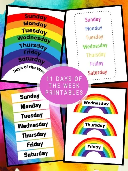 graphic that says 11 days of the week printables including screenshots of the printables