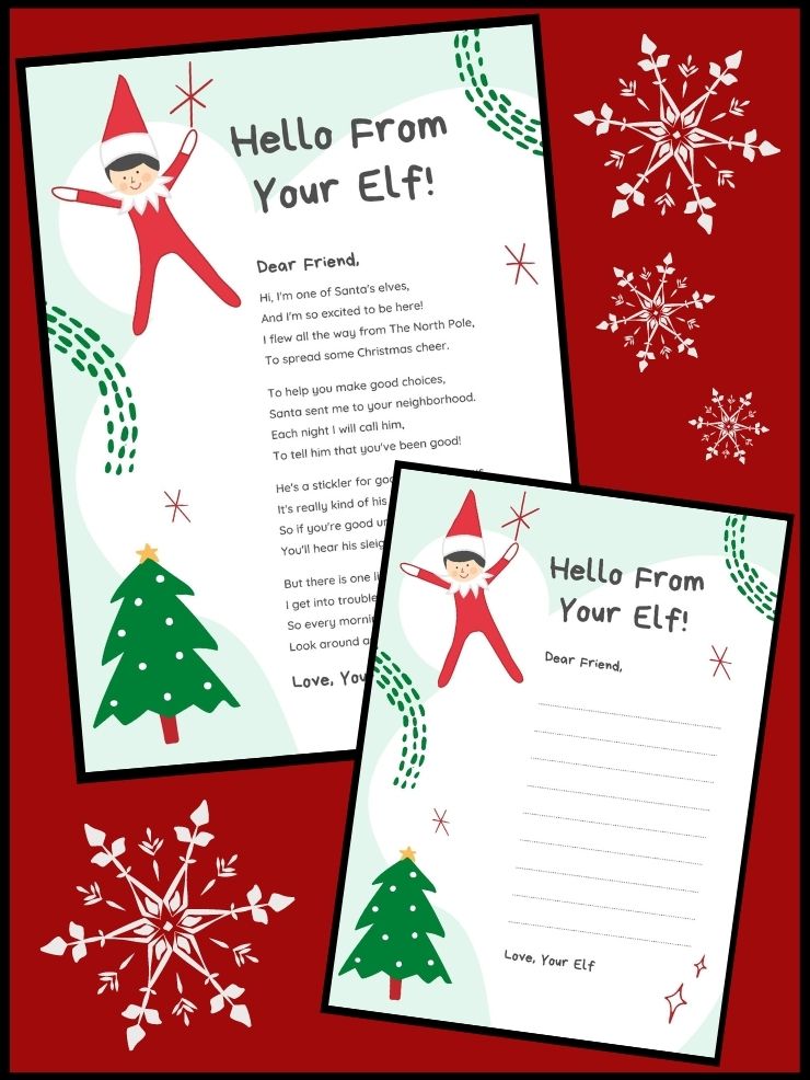 graphic with screenshots of printable elf on the shelf arrival letters