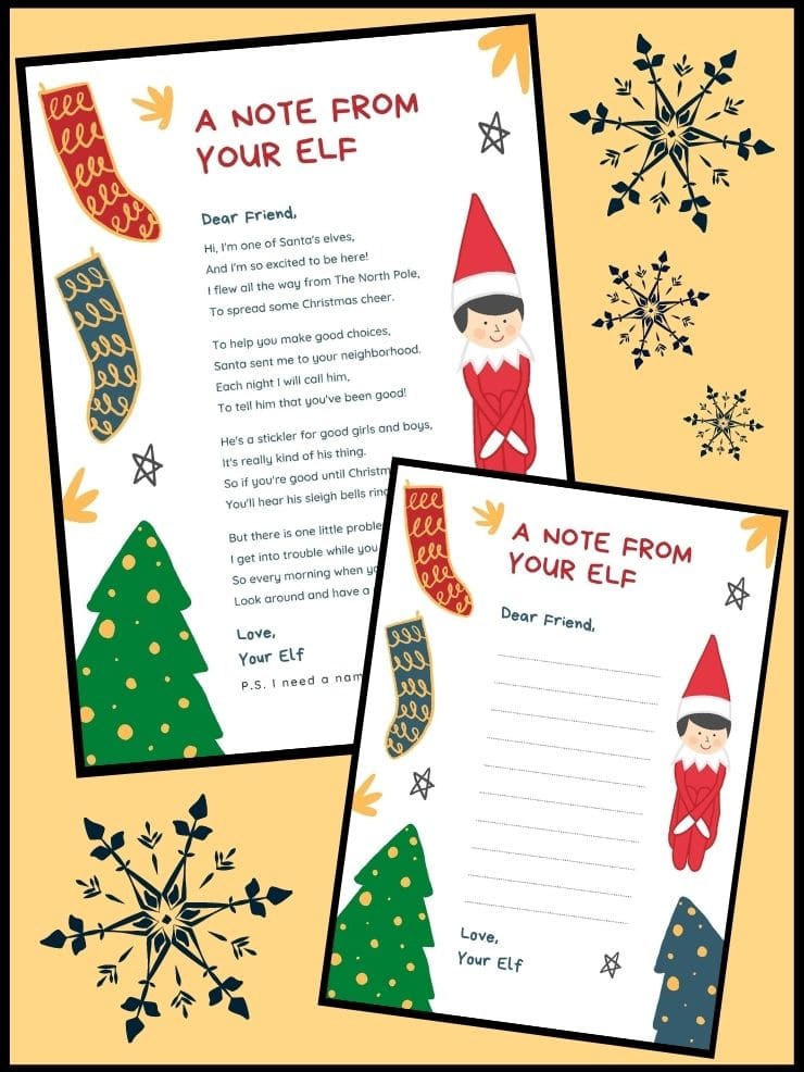 graphic with screenshots of printable elf on the shelf letters