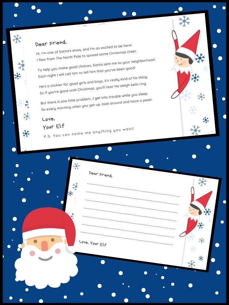 graphic with screenshots of printable elf arrival letters