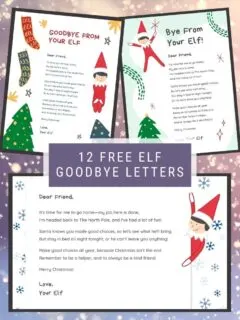 pinnable graphic with text that says 12 free elf goodbye letters and screenshots of letters