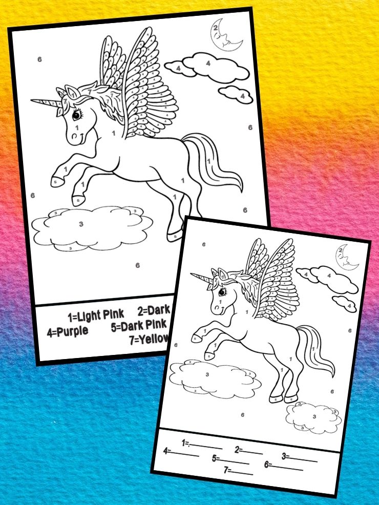 paint by number printables of a unicorn