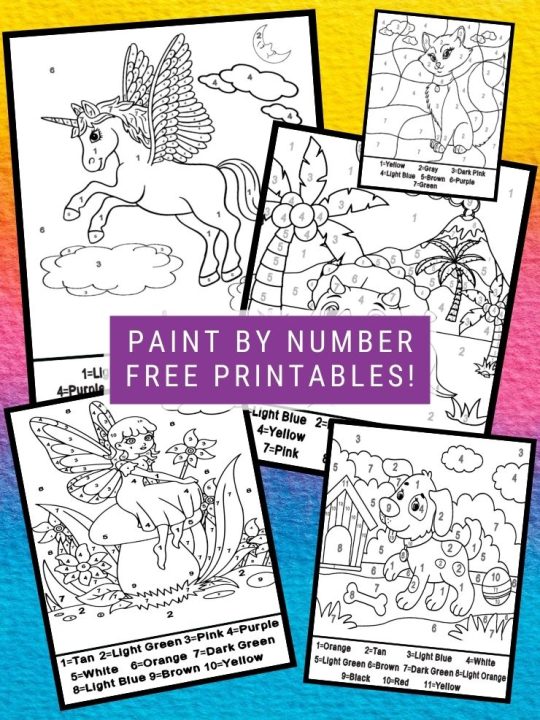 collage with text that says paint by number free printables including screenshots of the printables