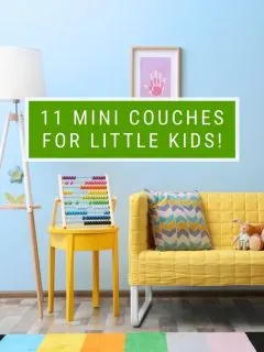 picture of a colorful playroom with a text box that says 11 mini couches for little kids