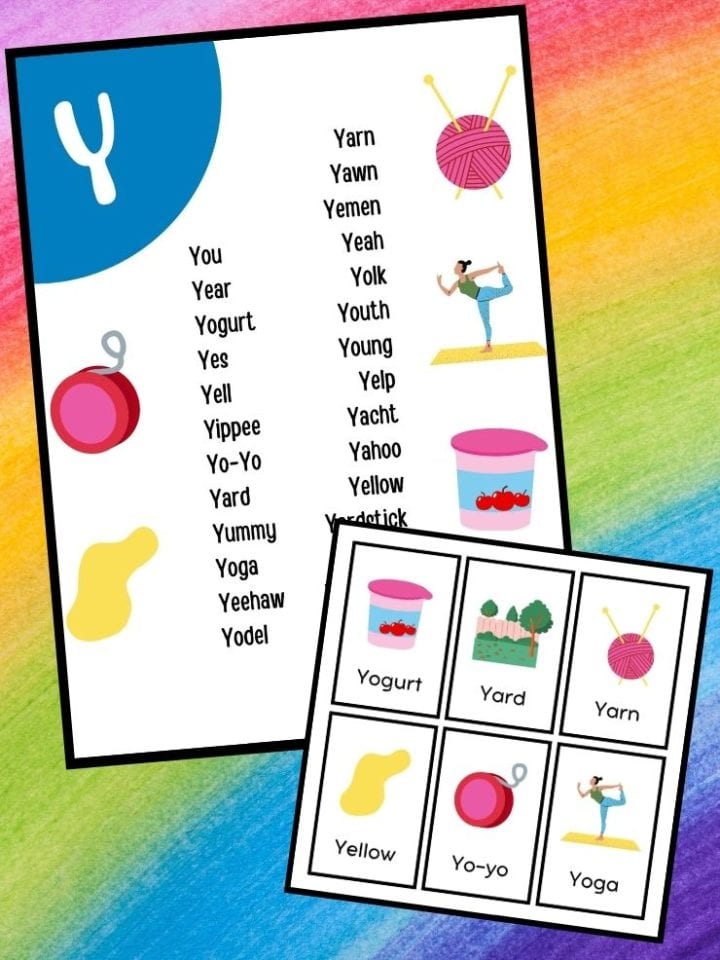 27 Y words for kids including a free printable and flashcards!