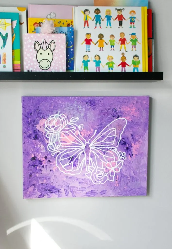 Abstract acrylic painting for kids using a vinyl stencil!